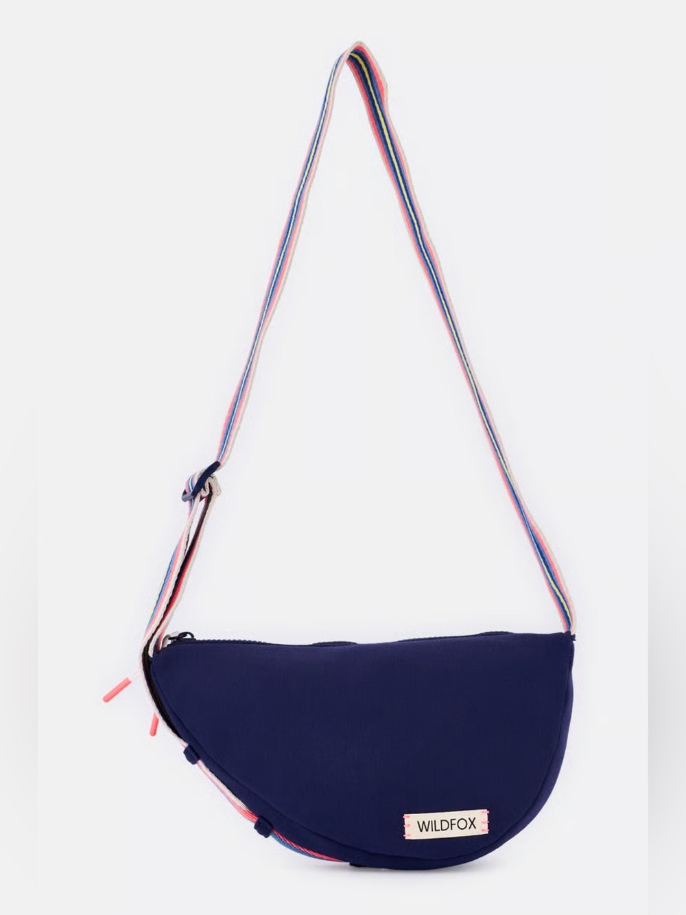 Wildfox Navy Crescent Sling Crossbody Bag with Multicolor Striped Strap